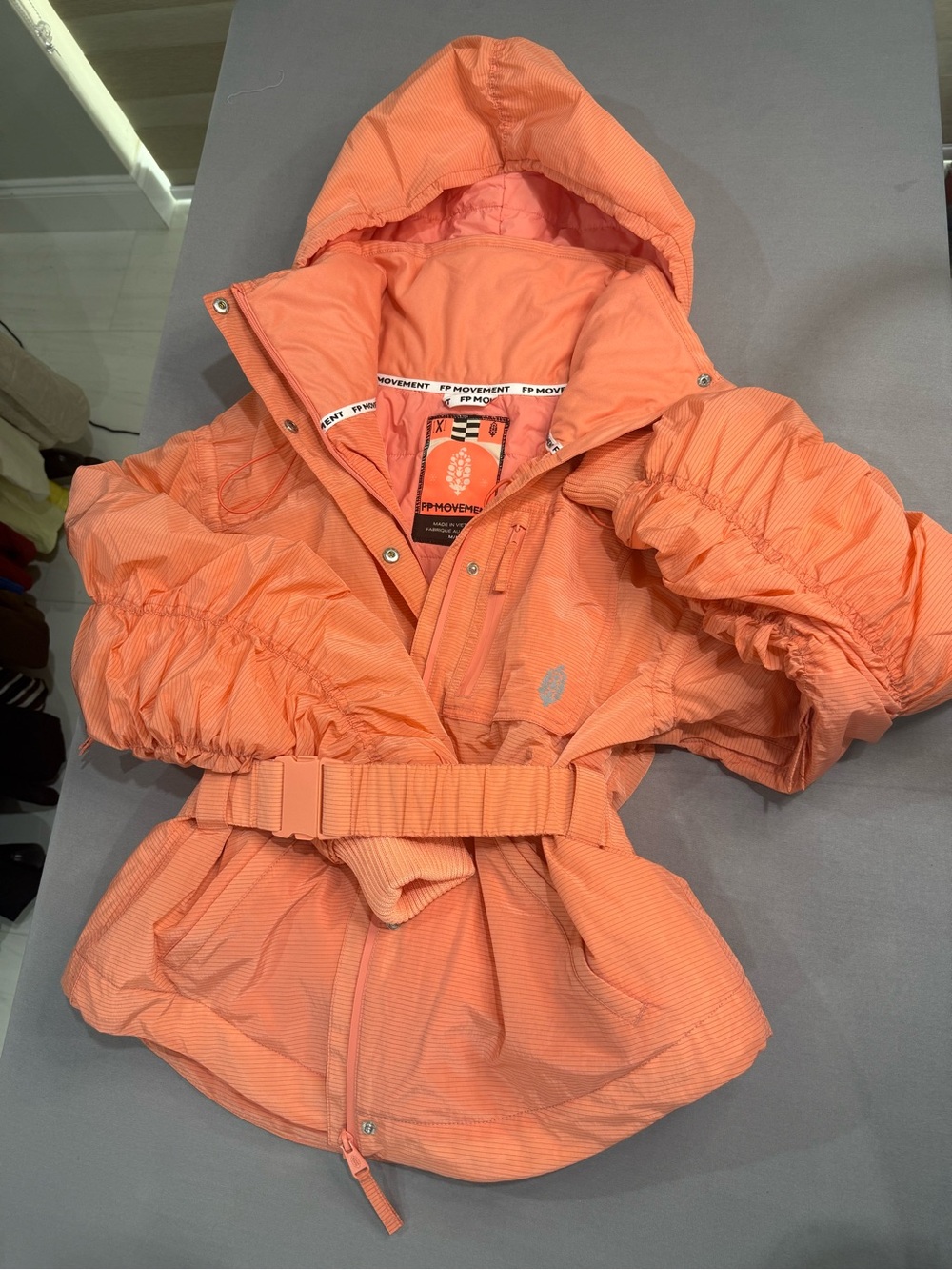 FP Movement Women's Hooded Zip Ripstop Nylon Windbreaker Jacket Peach S